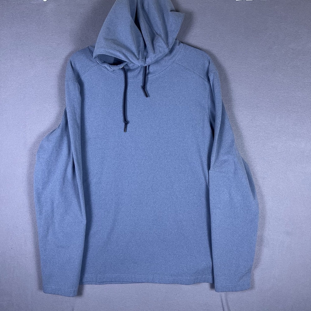 01 ALGO Mens‎ L Blue Performance Hoodie Quick Dry Moisture Wicking Anti Odor